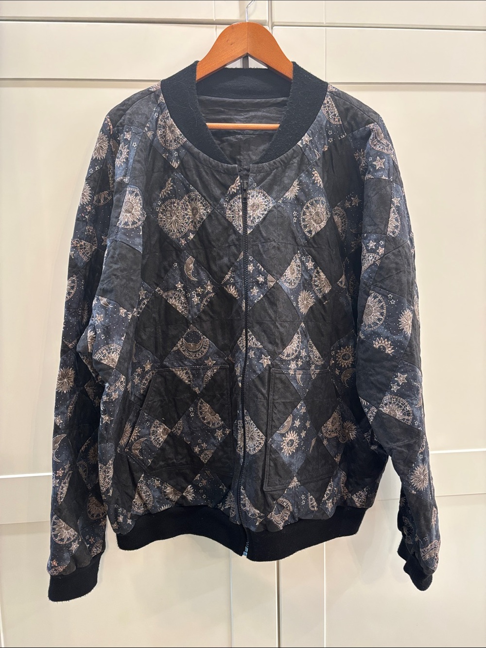 Quilted Black Pattern Bomber Jacket - Women